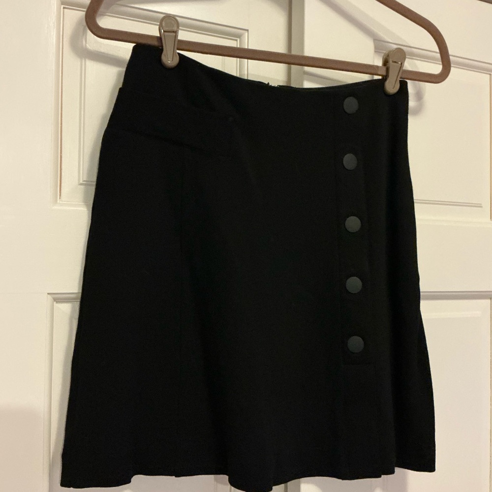 CAbi Black A-Line Skirt with Side Buttons